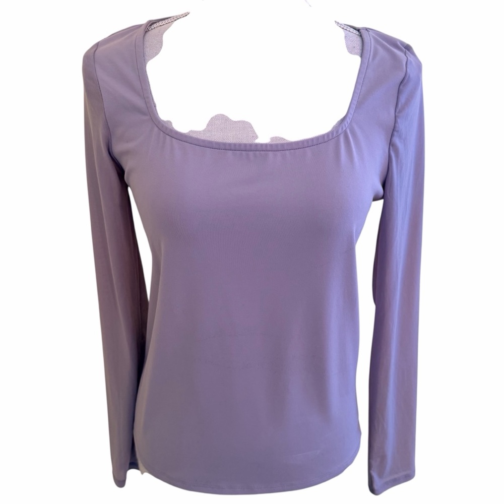Wishlist Scoop Neck Long Mesh Sleeve Knit Top M